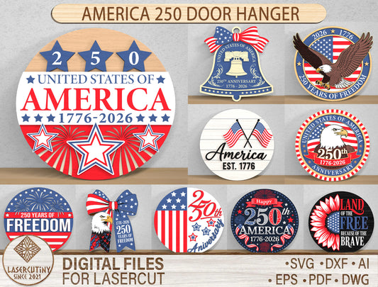 America 250 Door Hanger SVG Bundle for Glowforge and xTool