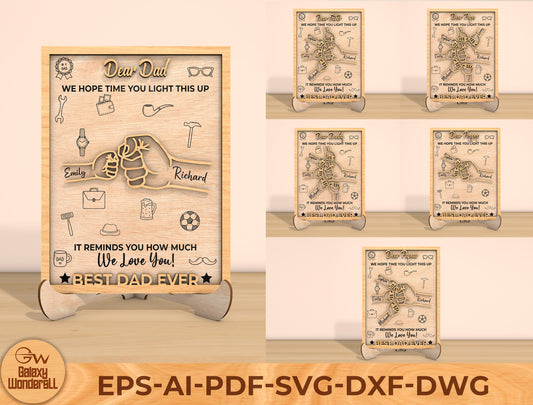 Dear Dad Fist Bump Laser Cut File | Father’s Day Family Hands Sign | Heartfelt Wooden Decor | Glowforge, xTool, LightBurn, etc.