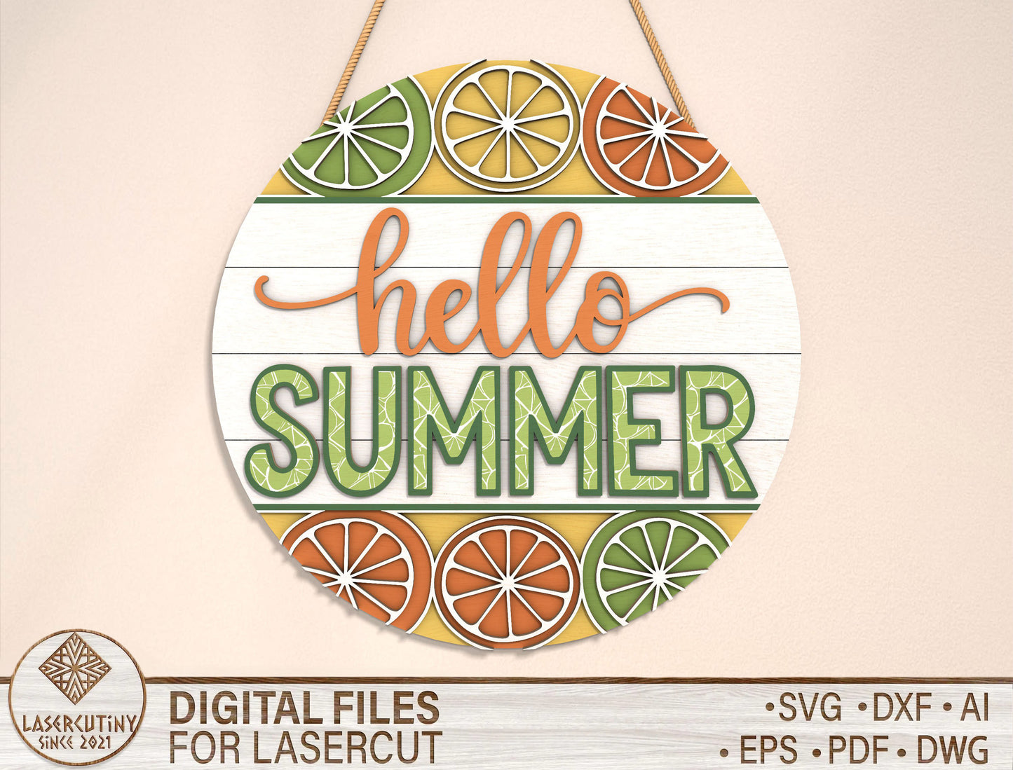 “Hello Summer” Citrus Door Sign SVG for Glowforge and xTool