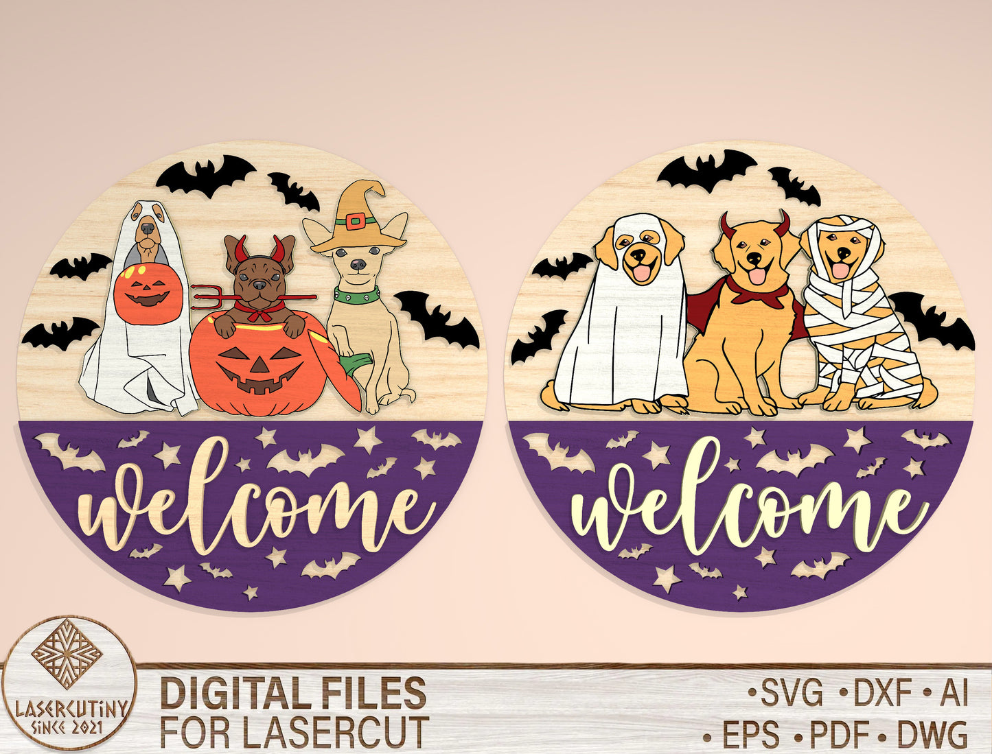 Halloween Dog Welcome Door Sign SVG Bundle Laser Cut File for Glowforge
