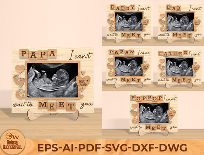 Pregnancy Ultrasound Photo Frame SVG Bundle Laser Cut File | 6 Daddy Title Designs | Baby Announcement Decor | Glowforge, xTool, LightBurn, etc.