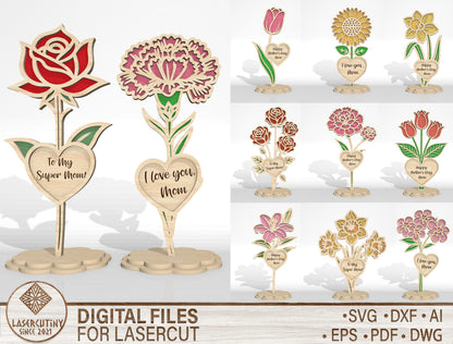 Floral Heart Stand SVG Bundle Layered Flower for xTool