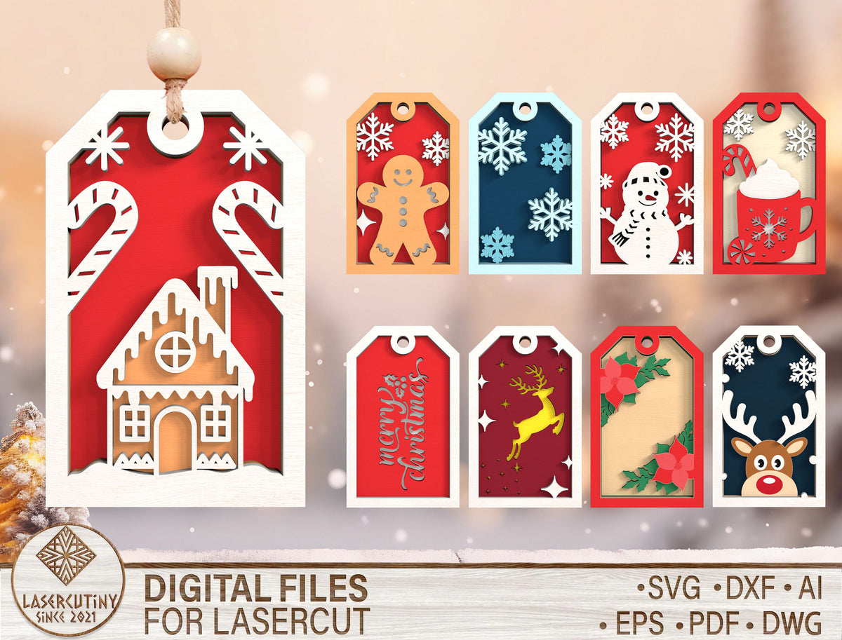 Layered Christmas Gift Tag Ornament SVG Bundle 1