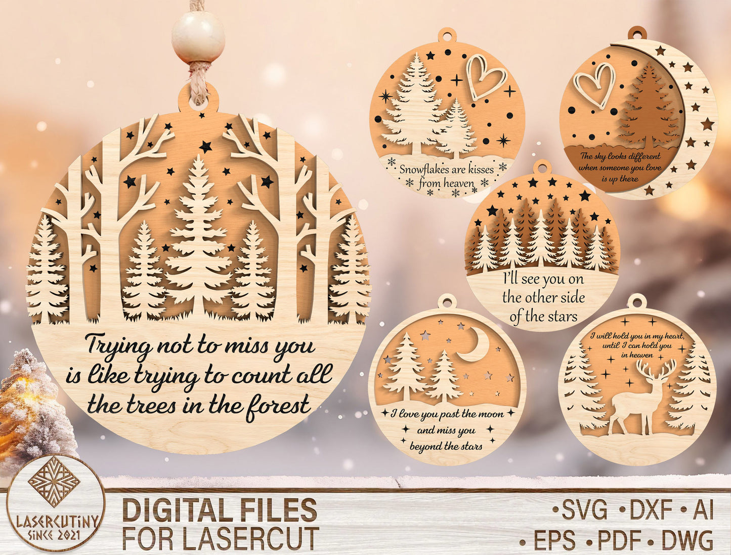 Winter Forest Memorial Ornament SVG Bundle for xTool and Glowforge