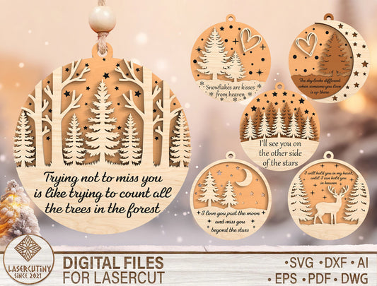 Winter Forest Memorial Ornament SVG Bundle for xTool and Glowforge