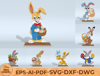 7 Easter Bunny Standee Designs | Cartoon Rabbit & Egg Laser Cut File | Digital Download | Ready to Cut for Glowforge, xTool, LightBurn, etc.