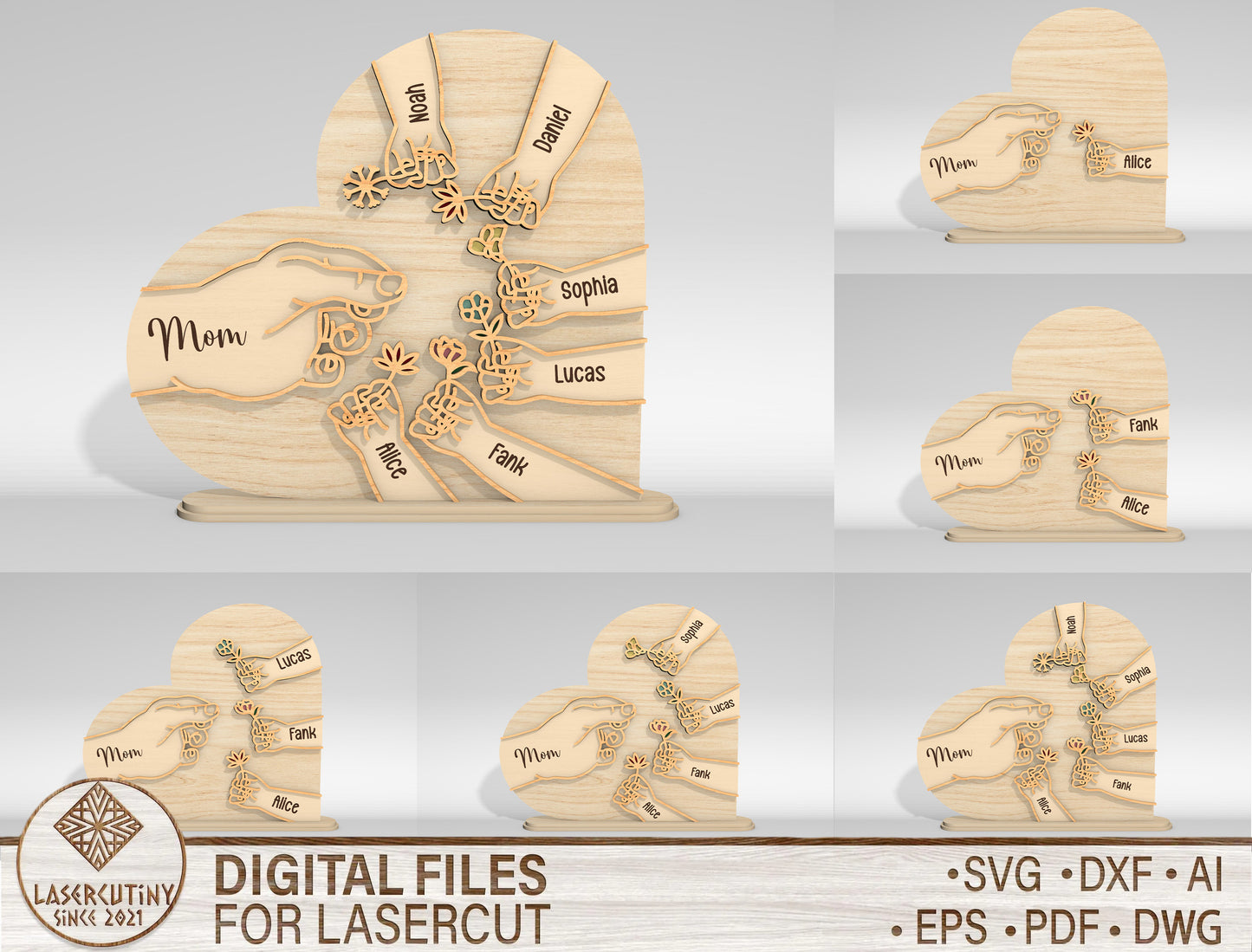 Personalized Family Hands Name Sign SVG for Glowforge and xTool