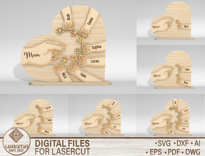 Personalized Family Hands Name Sign SVG for Glowforge and xTool