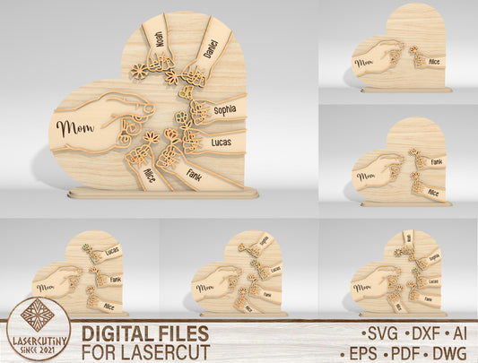 Personalized Family Hands Name Sign SVG for Glowforge and xTool