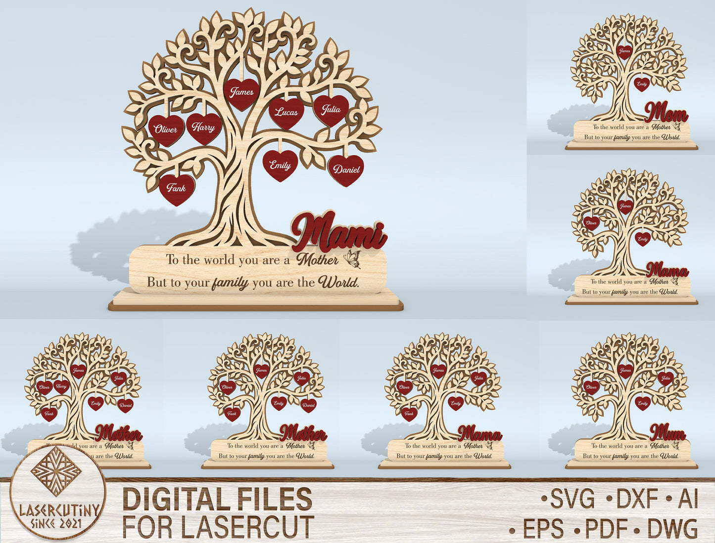 Personalized Family Tree Stand Sign SVG for Glowforge and xTool