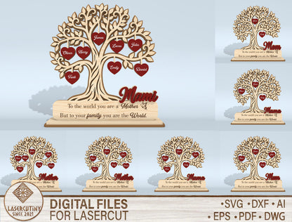 Personalized Family Tree Stand Sign SVG for Glowforge and xTool