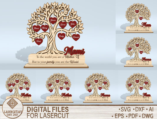 Personalized Family Tree Stand Sign SVG for Glowforge and xTool