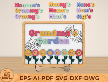 Grandma’s Garden Laser Cut File | Personalized Flower Name Sign | Mother’s Day Wooden Decor | Glowforge, xTool, LightBurn, etc..
