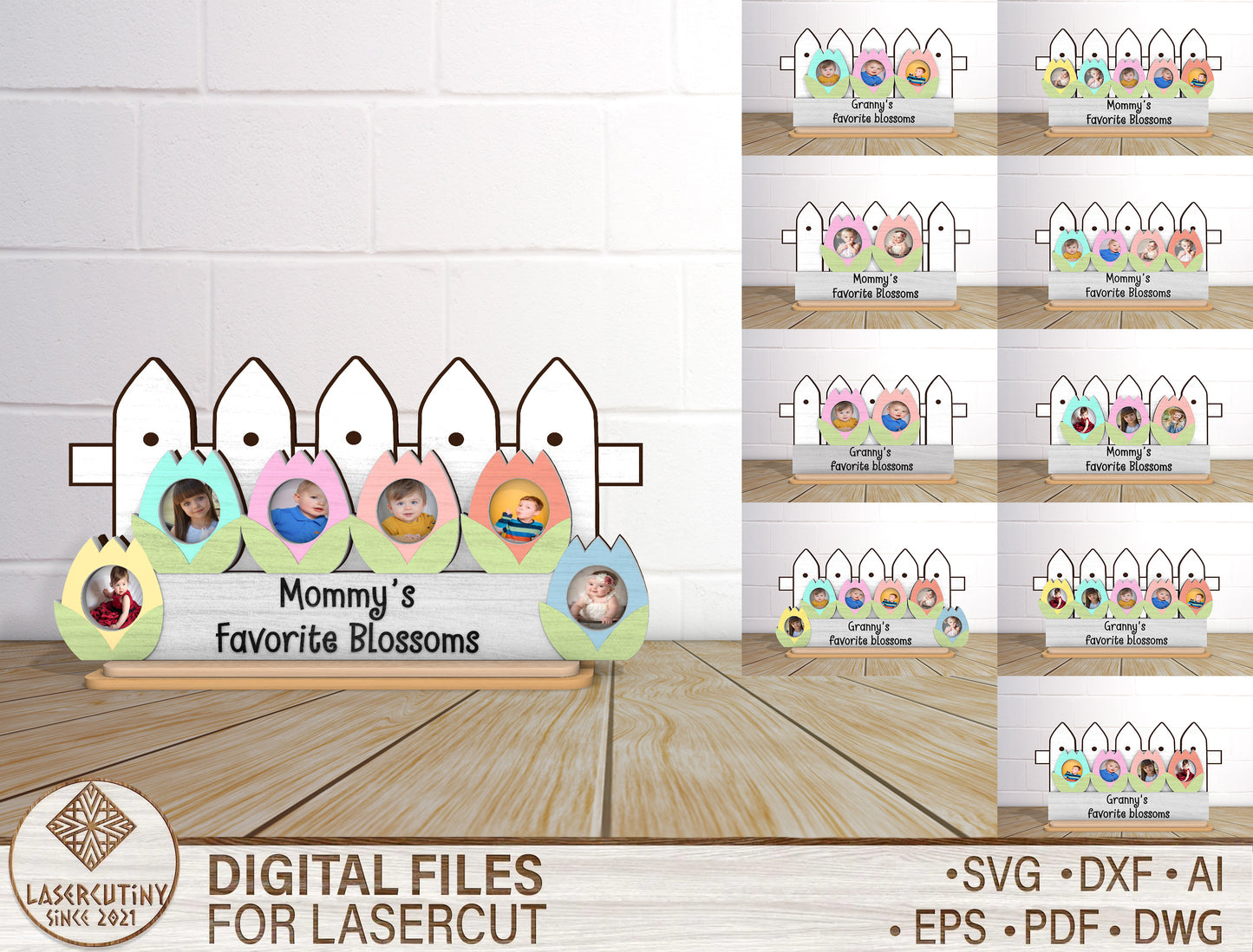 Mom Flower Photo Frame SVG Mommy's Blossoms for Glowforge and xTool