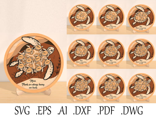 Sea Turtle Family Sign Laser Cut File | Mother’s Day Decor | Ocean Wooden Style | Glowforge, xTool, LightBurn, etc.