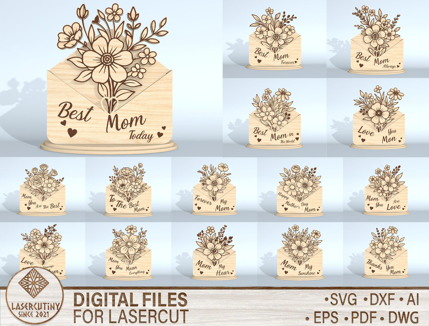 Floral Envelope Stand Sign SVG Bundle for Glowforge and xTool