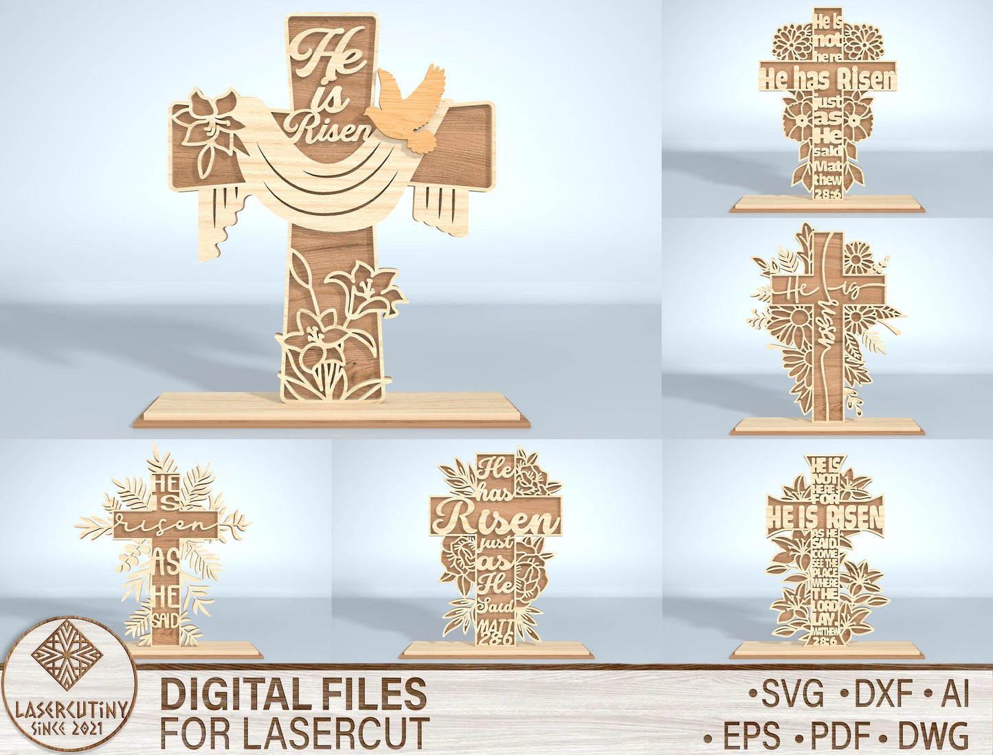 6 Floral Easter Cross Designs SVG Religious Bible Verse for LightBurn and xTool