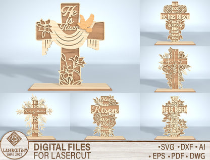 6 Floral Easter Cross Designs SVG Religious Bible Verse for LightBurn and xTool