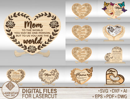 Mom Quote Heart Sign SVG Bundle Mother's Day for Glowforge and xTool