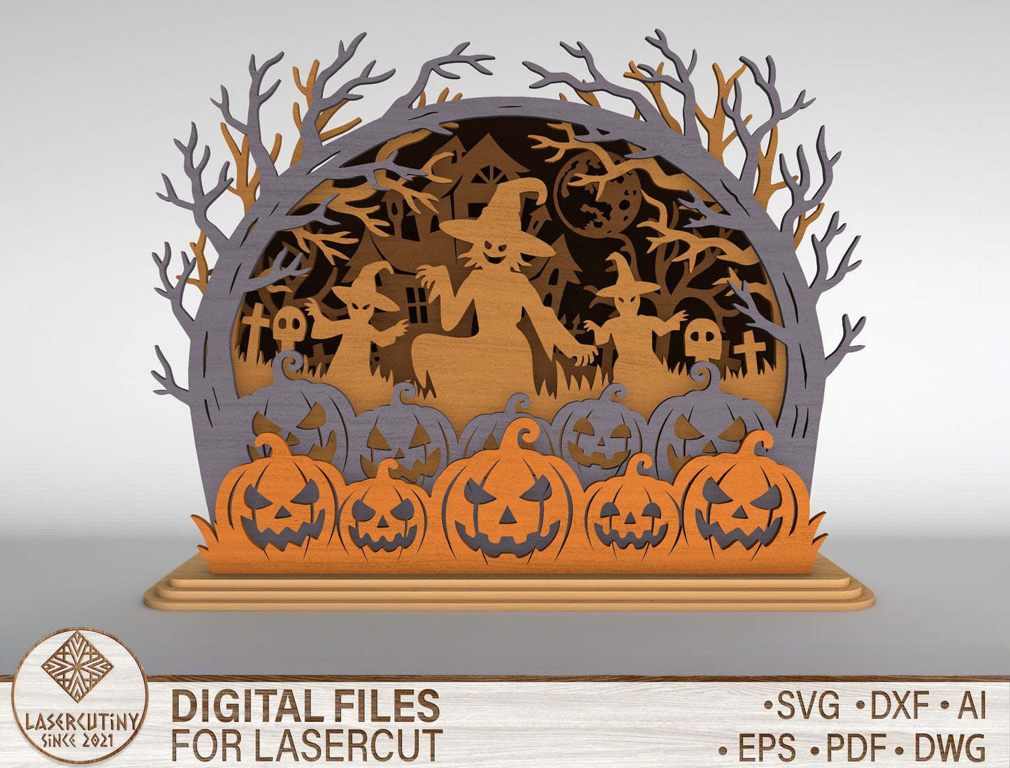 Halloween Witch Pumpkin Multilayer SVG Spooky Laser Cut Scene for Glowforge