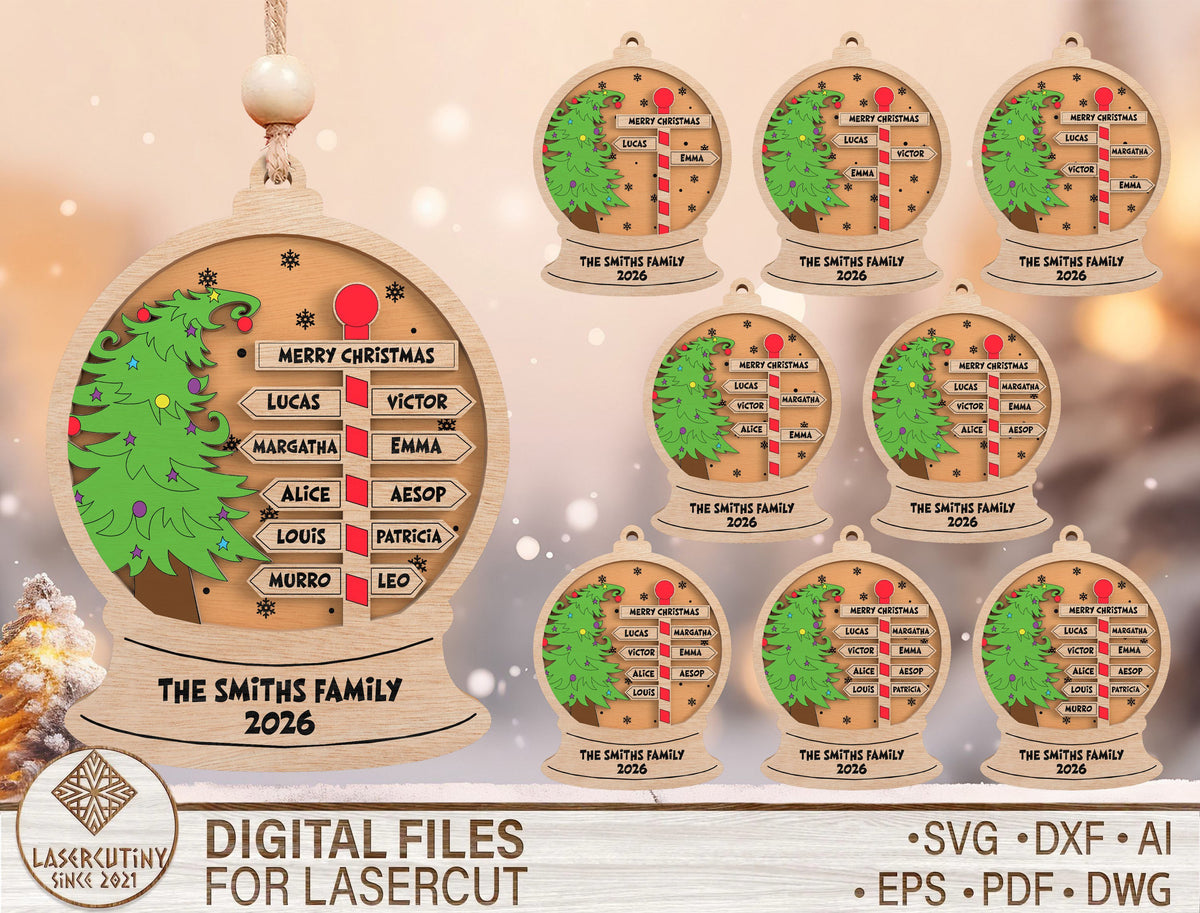 Personalized Family Name Snow Globe Christmas Ornament SVG 1