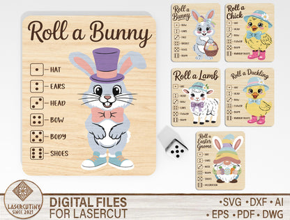 Easter Roll Game Wooden Board SVG Set 6 Designs for LightBurn and Glowforge