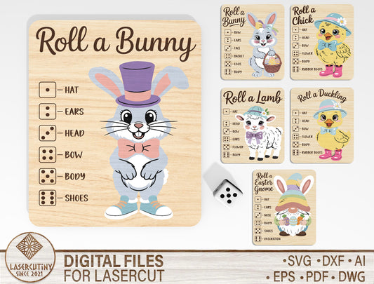 Easter Roll Game Wooden Board SVG Set 6 Designs for LightBurn and Glowforge
