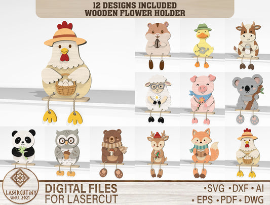 Animal Shelf Sitters SVG Bundle Laser Cut File for xTool and Glowforge
