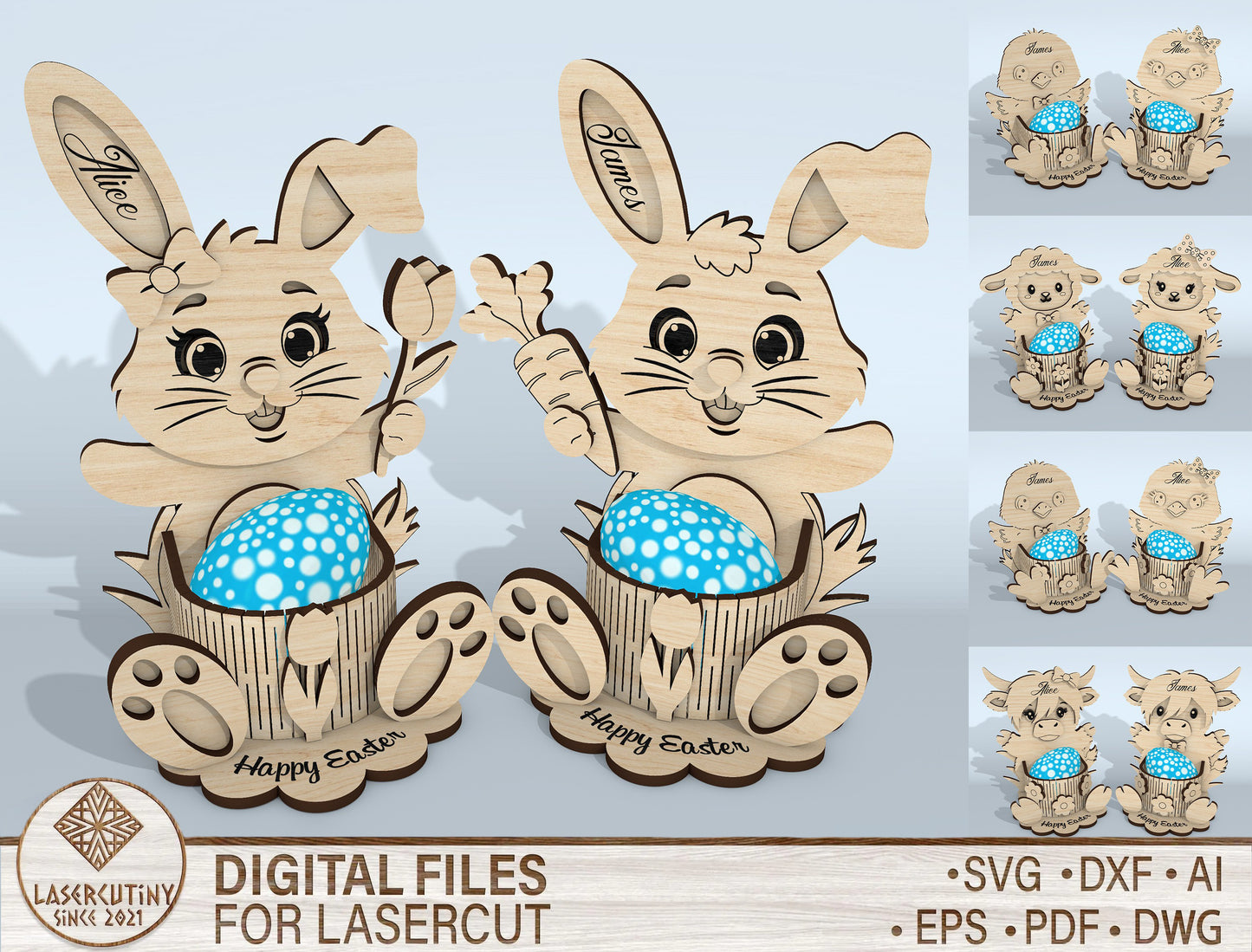 Easter Bunny Egg Holder SVG Bundle 10 Designs for LightBurn and xTool