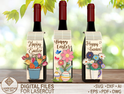Floral Easter Bottle Tag SVG Spring Wine Gift 3 Designs for Glowforge and xTool