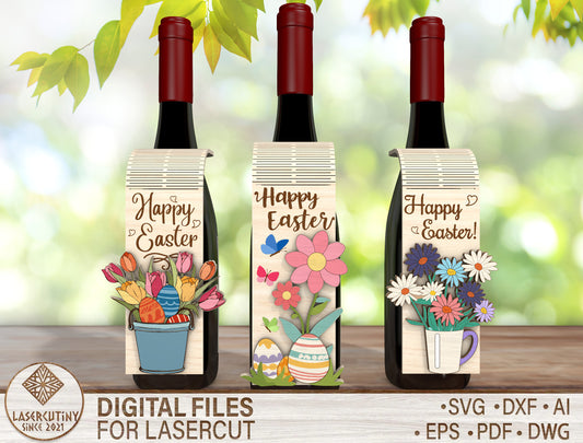 Floral Easter Bottle Tag SVG Spring Wine Gift 3 Designs for Glowforge and xTool