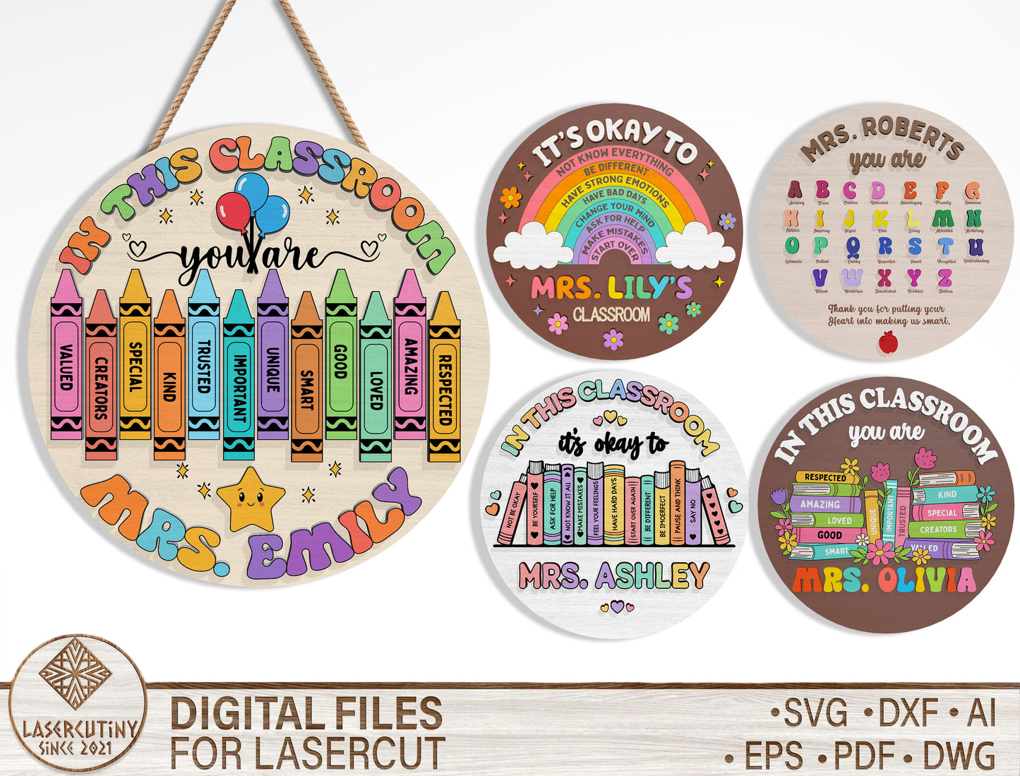 Personalized Teacher Classroom Sign SVG Bundle Laser Cut File File for Glowforge and xTool