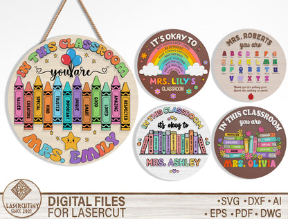 Personalized Teacher Classroom Sign SVG Bundle Laser Cut File File for Glowforge and xTool
