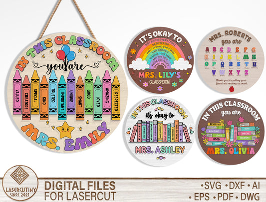 Personalized Teacher Classroom Sign SVG Bundle Laser Cut File File for Glowforge and xTool
