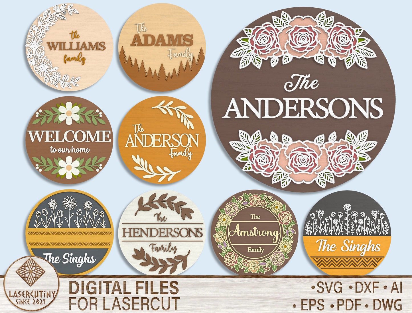 Personalized Family Name Sign SVG Laser Cut File for Glowforge