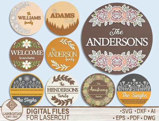 Personalized Family Name Sign SVG Laser Cut File for Glowforge