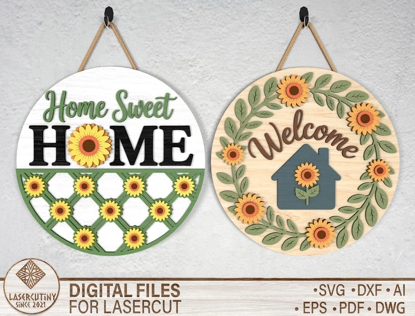 Sunflower Home Sweet Home SVG Laser Cut File for Glowforge and LightBurn