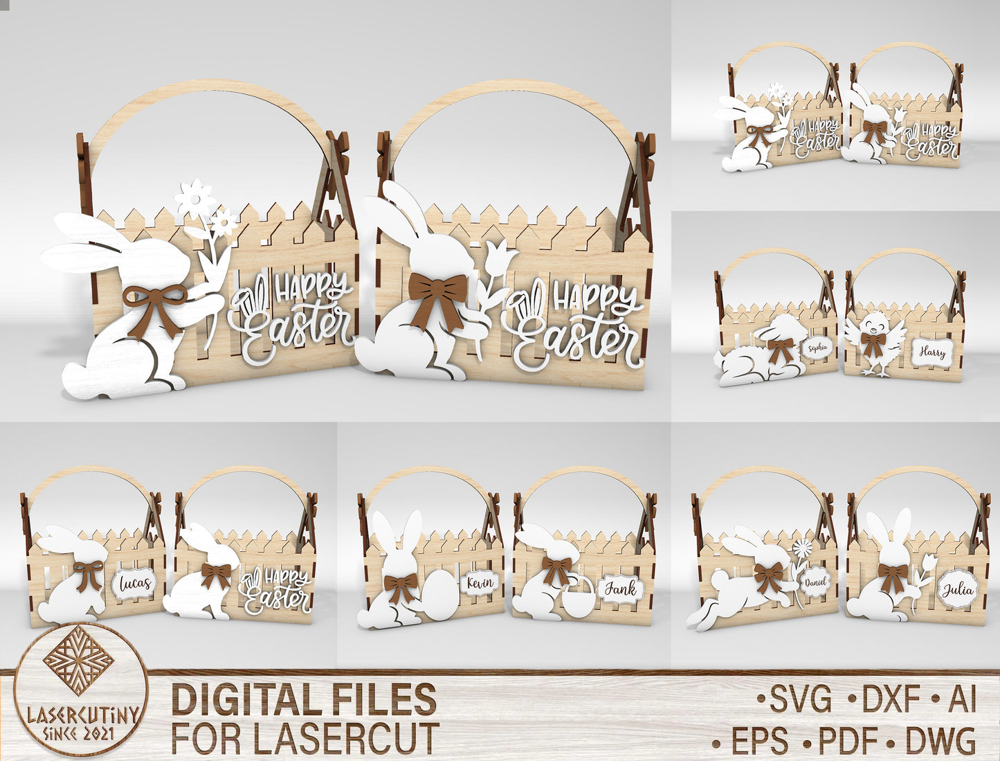 12 Easter Bunny Basket Bundle SVG Laser Cut for Glowforge and xTool