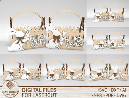 12 Easter Bunny Basket Bundle SVG Laser Cut for Glowforge and xTool