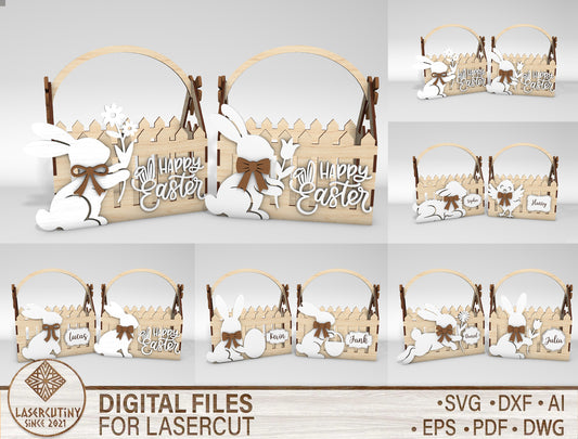 12 Easter Bunny Basket Designs | Laser Cut File | Ready to Cut | Glowforge, xTool, LightBurn, etc.