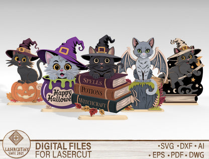 Halloween Cat Tabletop Decor SVG Bundle Laser Cut Files for Glowforge