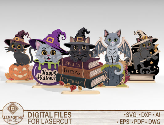 Halloween Cat Tabletop Decor SVG Bundle Laser Cut Files for Glowforge