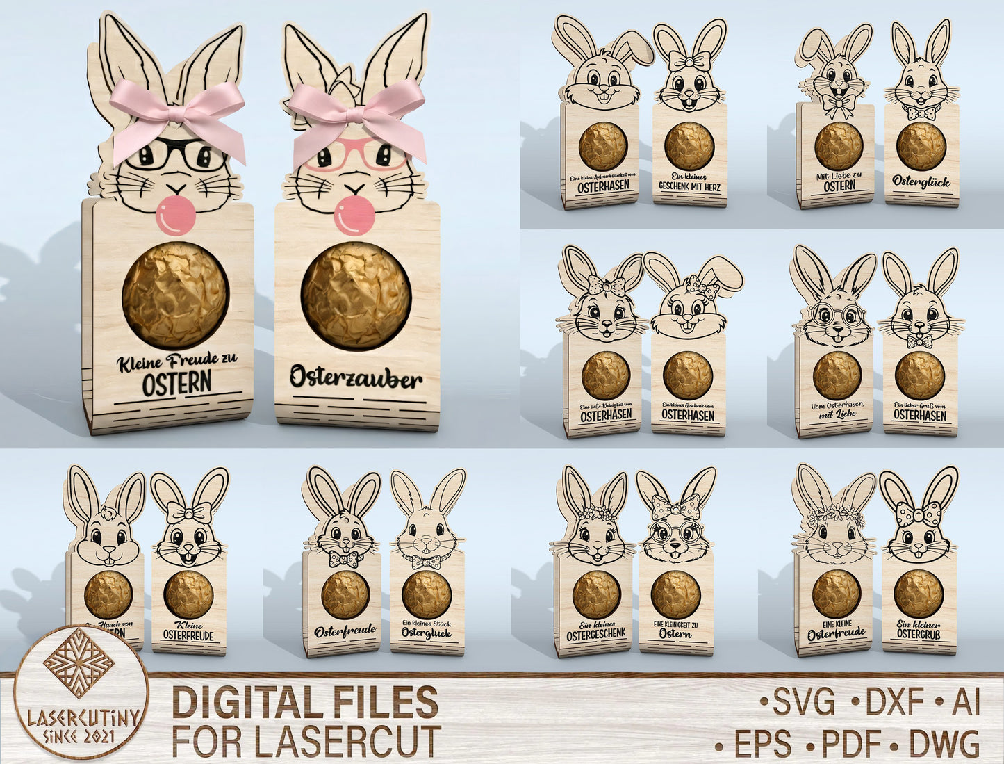 Easter Bunny Chocolate Holder SVG Bundle 18 Designs for Glowforge