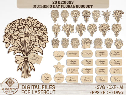 Floral Bouquet Engraving SVG Bundle Hand Drawn for Glowforge