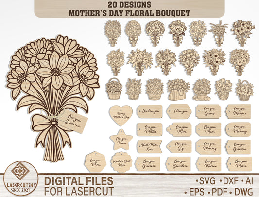 Floral Bouquet Engraving SVG Bundle Hand Drawn for Glowforge