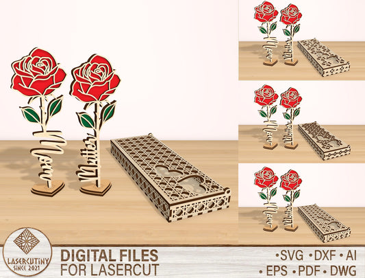 Rose Flower Box SVG Bundle 4 Boxes 15 Roses for Glowforge and xTool