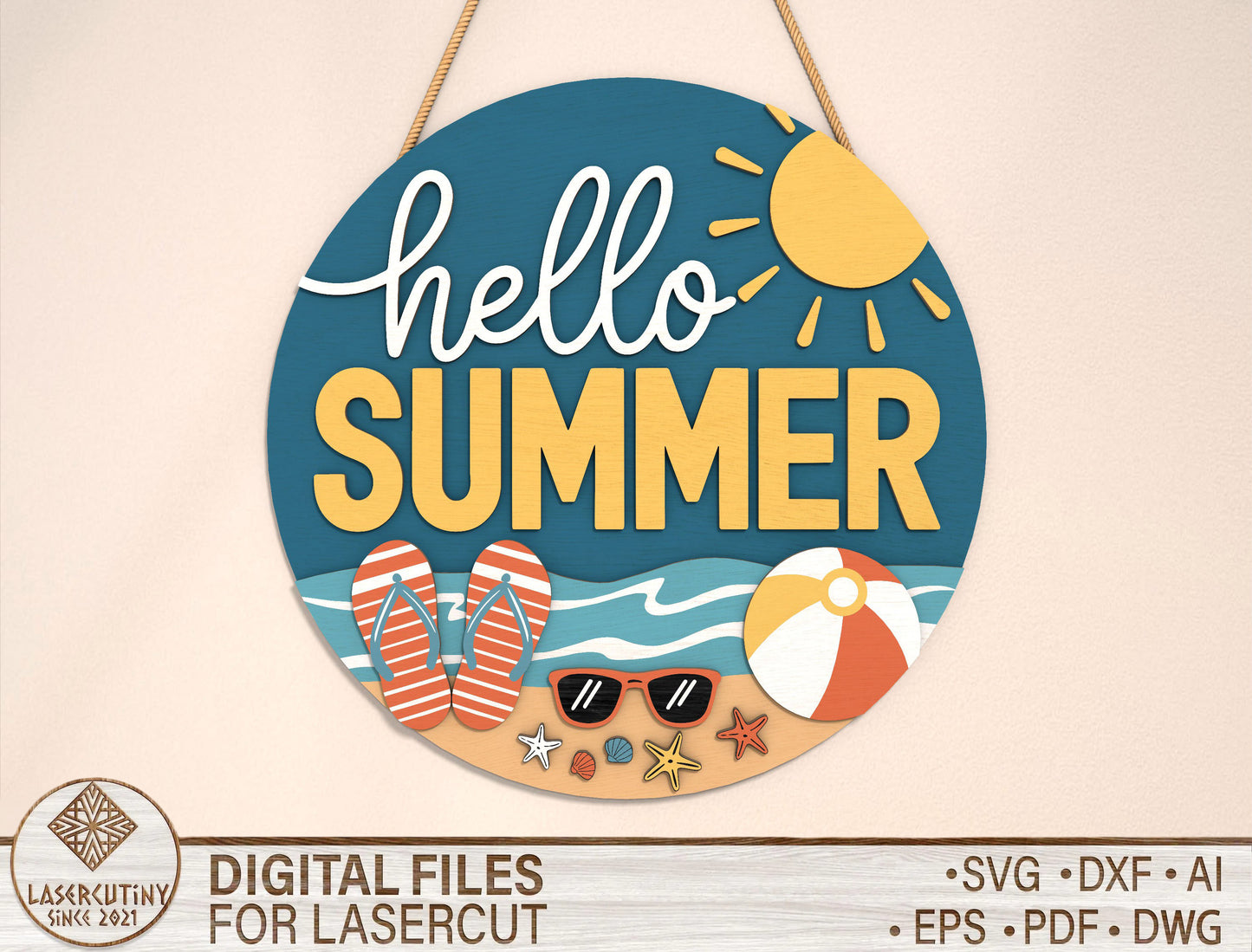 “Hello Summer” Beach Door Sign SVG for Glowforge and xTool
