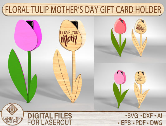 Tulip Gift Card Holder SVG Mother's Day Flower for Glowforge