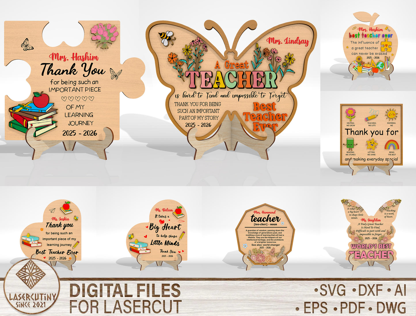 Personalized Teacher Appreciation Plaque SVG Bundle Laser Cut File for Glowforge and xTool