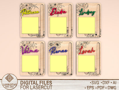 Personalized Teacher Sticky Note Holder SVG BundleLaser Cut File for Glowforge and xTool